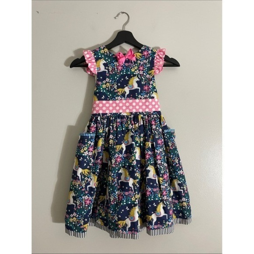 Tati & Me Girls Dress Cotton Unicorn Floral Pink Polka Dot 6T New With Tags - Picture 7 of 12